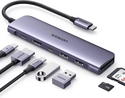 UGREEN (15214) USB C Hub, 7 in 1 USB C Adapter with 4K HDMI, 100W PD, USB-C and 2 USB-A Data Ports 5Gbps, SD/microSD Card Slot, USB C Dongle